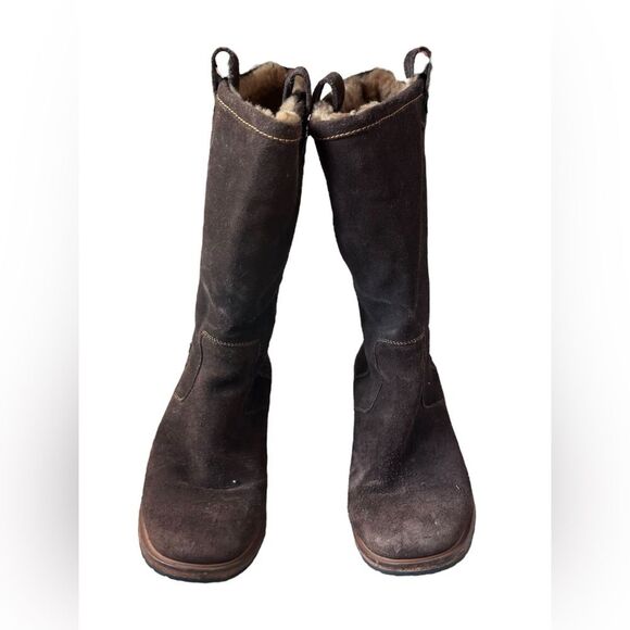 COLE HAAN Kody Tall Brown Suede Shearling lined Lug Boots Sz 8.5 - Picture 2 of 10